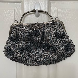 Pewter beaded clutch